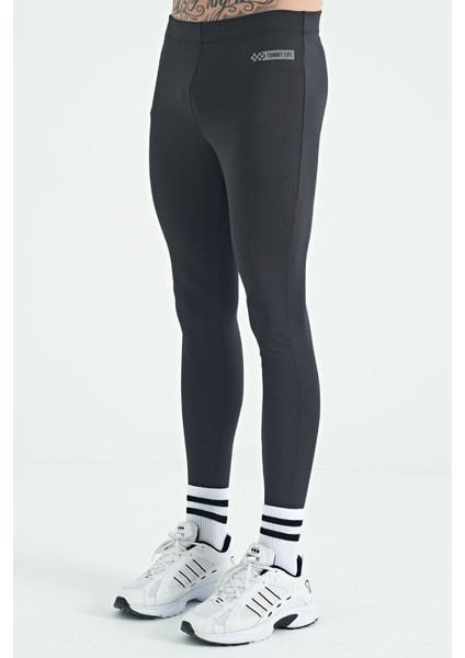 Siyah Logo Baskılı Yüksek Bel Slim Fit Aktif Spor Erkek Tayt - 84989 fırsatları