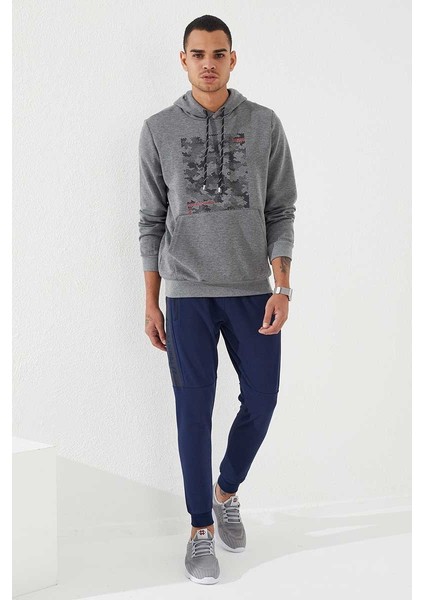 Gri Melanj Kamuflaj Desen Baskılı Standart Kalıp Kapüşonlu Erkek Sweatshirt - 87884 fiyatları