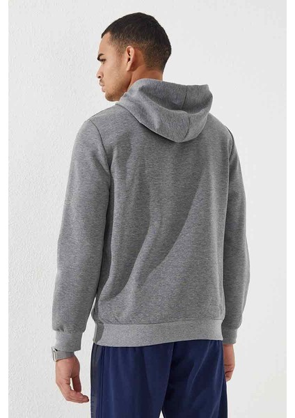 Gri Melanj Kamuflaj Desen Baskılı Standart Kalıp Kapüşonlu Erkek Sweatshirt - 87884 indirimleri