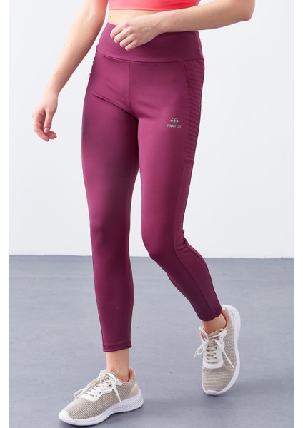 Bordo Yüksek Bel Toparlayıcı Slim Fit Dar Paça Kadın Tayt - 94568 fiyatları