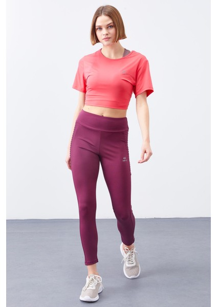 Bordo Yüksek Bel Toparlayıcı Slim Fit Dar Paça Kadın Tayt - 94568 modelleri