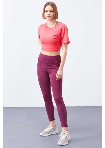 Bordo Yüksek Bel Toparlayıcı Slim Fit Dar Paça Kadın Tayt - 94568 indirimleri