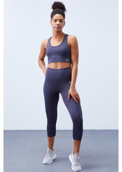 Antrasit Yüksek Bel Toparlayıcı Çapraz Sırt Detaylı Slim Fit Kadın Tayt Takım - 95283 modelleri