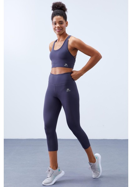 Antrasit Yüksek Bel Toparlayıcı Çapraz Sırt Detaylı Slim Fit Kadın Tayt Takım - 95283 indirimleri