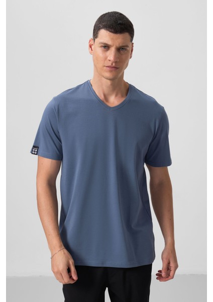 Petrol Basic Kısa Kol Standart Kalıp V Yaka Erkek T-Shirt - 87912
