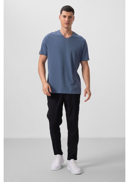 Petrol Basic Kısa Kol Standart Kalıp V Yaka Erkek T-Shirt - 87912 fiyatları
