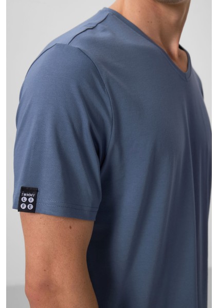 Petrol Basic Kısa Kol Standart Kalıp V Yaka Erkek T-Shirt - 87912 modelleri