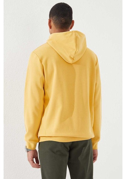 Hardal Kamuflaj Desen Baskılı Standart Kalıp Kapüşonlu Erkek Sweatshirt - 87884 indirimleri