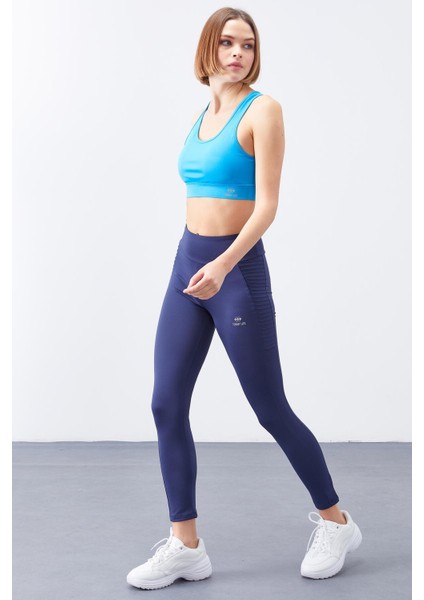 İndigo Yüksek Bel Toparlayıcı Slim Fit Dar Paça Kadın Tayt - 94568