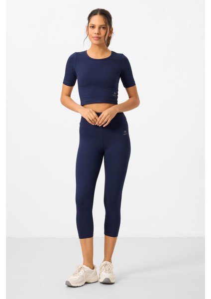 İndigo Yüksek Bel Kapri-Crop T-Shirt Slim Fit Kadın Tayt Takım - 95285 modelleri