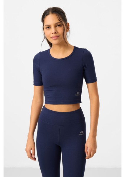 İndigo Yüksek Bel Kapri-Crop T-Shirt Slim Fit Kadın Tayt Takım - 95285 indirimleri