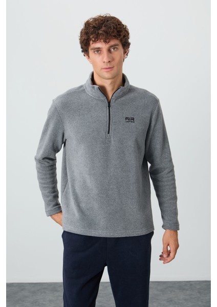 River Gri Melanj Dik Yaka Erkek Polar Sweatshirt - 88310