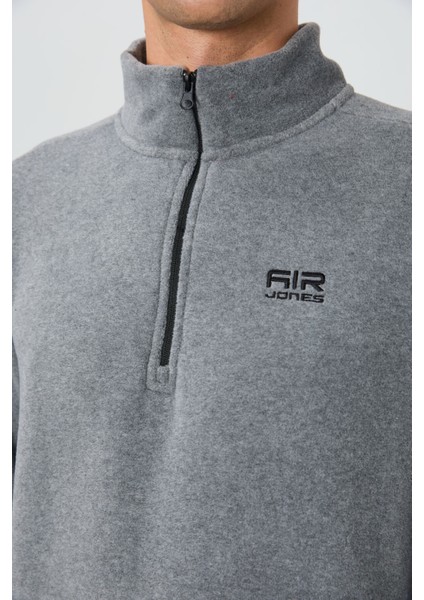 River Gri Melanj Dik Yaka Erkek Polar Sweatshirt - 88310 modelleri