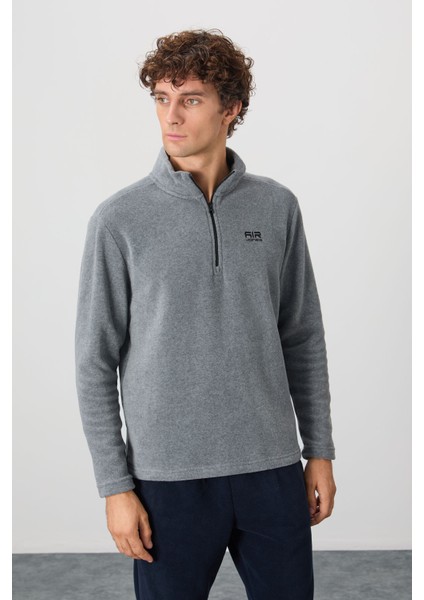 River Gri Melanj Dik Yaka Erkek Polar Sweatshirt - 88310 fırsatları