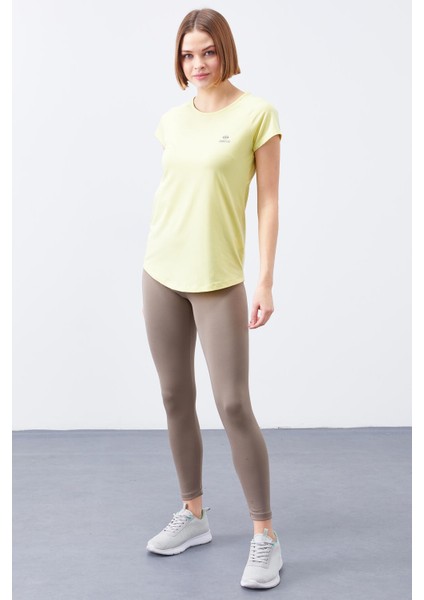 Limon Sırt Pencereli Kısa Kol Standart Kalıp O Yaka Kadın T-Shirt - 97101 fırsatları