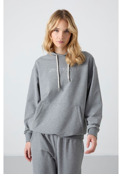 Gri Melanj Kapüşonlu Kanguru Cep Oversize Lastik Paça Kadın Eşofman Takımı - 95288 fiyatları