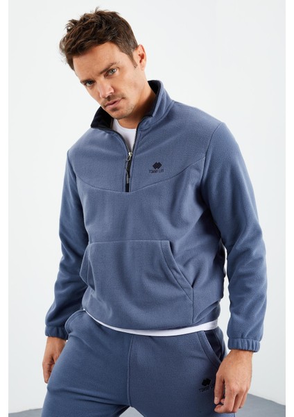 Petrol Yarım Fermuar Dik Yaka Lastik Paça Polar Erkek Eşofman Takımı - 85159 modelleri