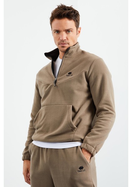 Camel Yarım Fermuar Dik Yaka Lastik Paça Polar Erkek Eşofman Takımı - 85159 modelleri