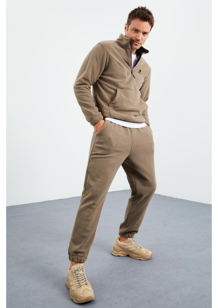 Camel Yarım Fermuar Dik Yaka Lastik Paça Polar Erkek Eşofman Takımı - 85159 fırsatları