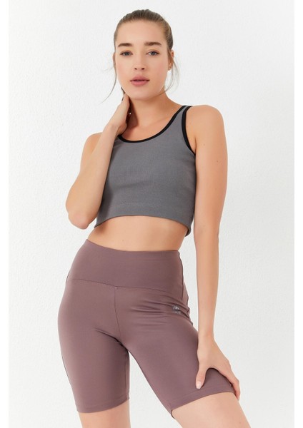 Çağla Basic Sıfır Kol Dar Kalıp U Yaka Kadın Crop Top Atlet - 97162
