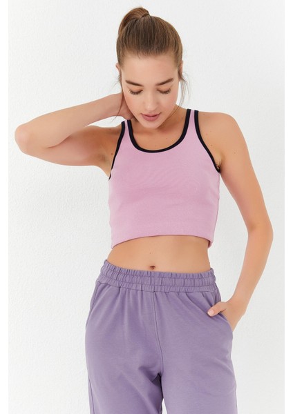 Pembe Basic Sıfır Kol Dar Kalıp U Yaka Kadın Crop Top Atlet - 97162 modelleri