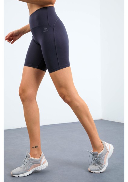 Antrasit Yüksek Bel Toparlayıcı Slim Fit Büstiyer Biker Kadın Tayt Takım - 95303