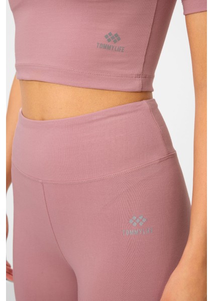 Gül Kurusu Yüksek Bel Kapri-Crop T-Shirt Slim Fit Kadın Tayt Takım - 95285 fiyatları