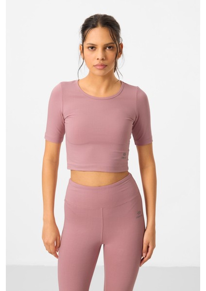 Gül Kurusu Yüksek Bel Kapri-Crop T-Shirt Slim Fit Kadın Tayt Takım - 95285 indirimleri