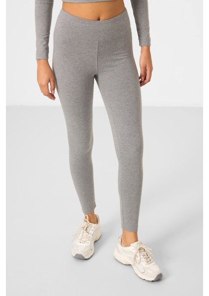 Gri Melanj Yüksek Bel Uzun Kollu Slim Fit Crop Top Kadın Tayt Takım - 95286 fiyatları