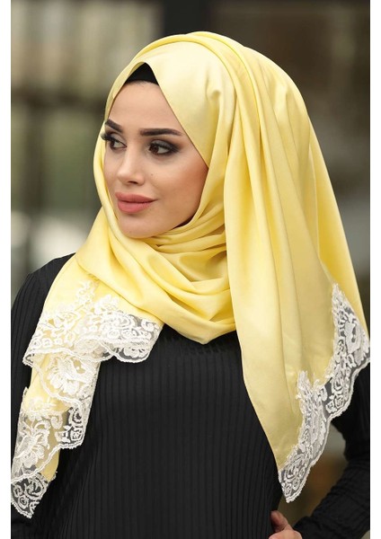 - Dantelli Ipek Görünümlü Tesettür Şal 1504