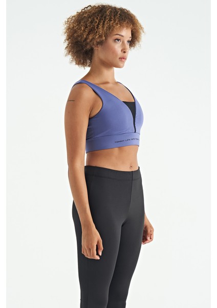 Eflatun Yazı Baskılı Renk Bloklu Dar Kalıp Dalgıç Kumaş Kadın Büstiyer - 97271 modelleri