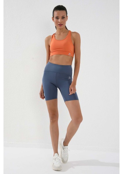 Petrol Yüksek Bel Toparlayıcı Kısa Biker Kadın Tayt - 91007 fiyatları