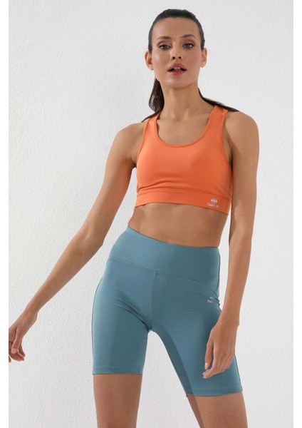 Mint Yeşili Yüksek Bel Toparlayıcı Kısa Biker Kadın Tayt - 91007