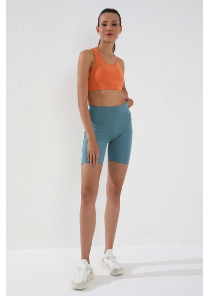 Mint Yeşili Yüksek Bel Toparlayıcı Kısa Biker Kadın Tayt - 91007 fiyatları