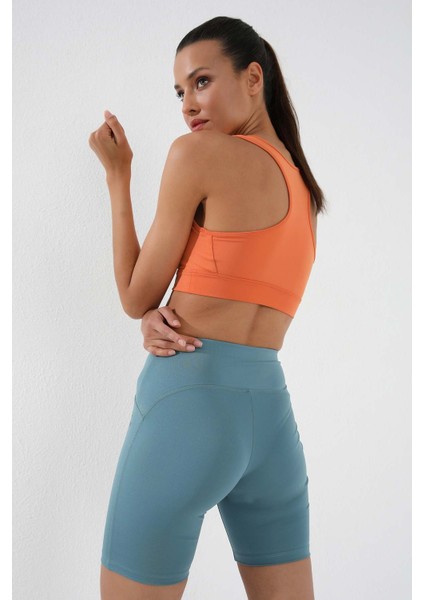 Mint Yeşili Yüksek Bel Toparlayıcı Kısa Biker Kadın Tayt - 91007 indirimleri