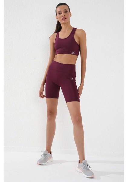 Bordo Yüksek Bel Toparlayıcı Kısa Biker Kadın Tayt - 91007 fırsatları