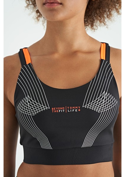 Siyah Baskılı Sırt Çapraz Detaylı Dalgıç Kumaş Dar Kalıp Kadın Büstiyer - 97273 fiyatları