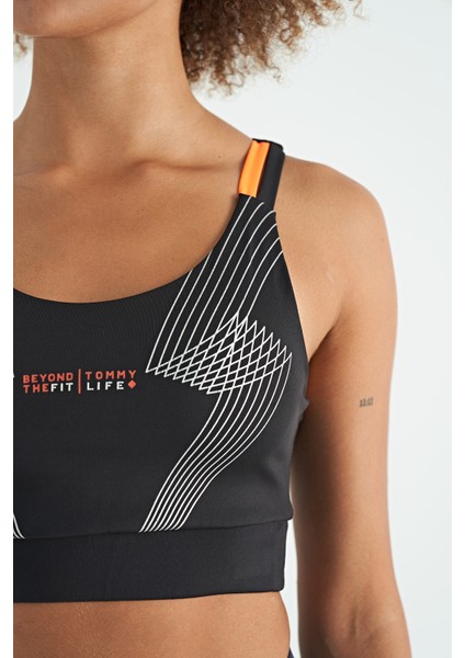 Siyah Baskılı Sırt Çapraz Detaylı Dalgıç Kumaş Dar Kalıp Kadın Büstiyer - 97273 fırsatları