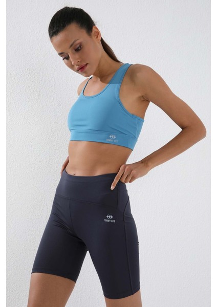 Antrasit Yüksek Bel Toparlayıcı Kısa Biker Kadın Tayt - 91007