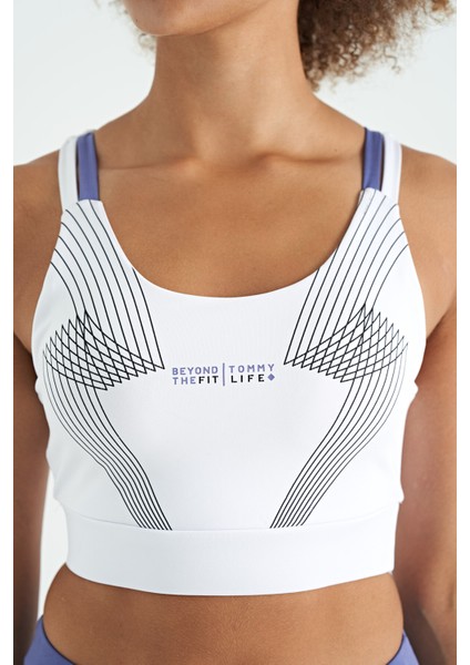 Beyaz Baskılı Sırt Çapraz Detaylı Dalgıç Kumaş Dar Kalıp Kadın Büstiyer - 97273 modelleri