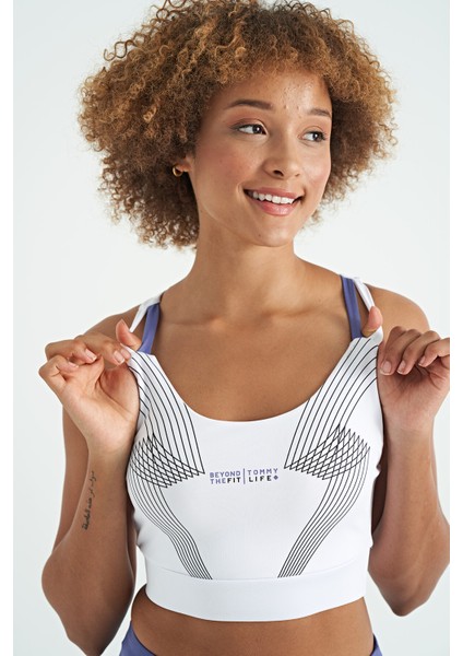 Beyaz Baskılı Sırt Çapraz Detaylı Dalgıç Kumaş Dar Kalıp Kadın Büstiyer - 97273 indirimleri