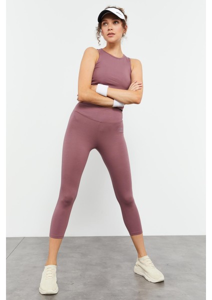 Gül Kurusu Yüksek Bel Kapri-Crop Atlet Slim Fit Kadın Tayt Takım - 95284 fırsatları