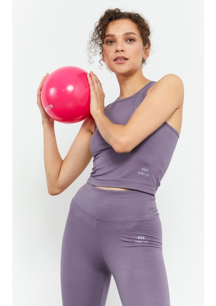 Eflatun Yüksek Bel Kapri-Crop Atlet Slim Fit Kadın Tayt Takım - 95284 modelleri