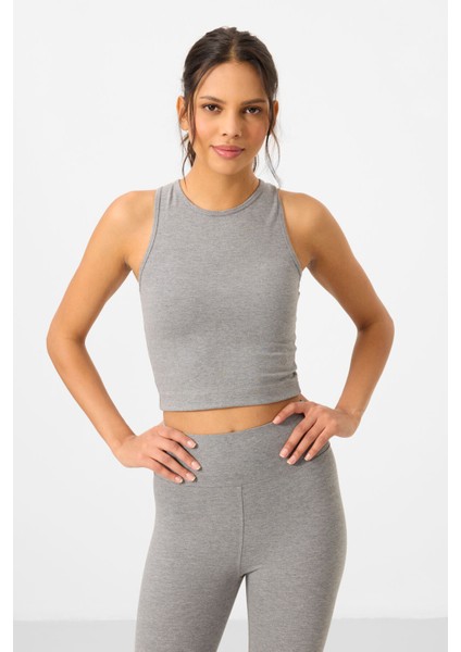 Gri Melanj Yüksek Bel Kapri-Crop Atlet Slim Fit Kadın Tayt Takım - 95284 fiyatları