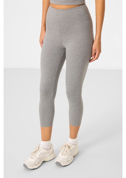 Gri Melanj Yüksek Bel Kapri-Crop Atlet Slim Fit Kadın Tayt Takım - 95284 modelleri