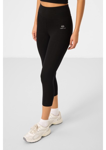 Siyah Yüksek Bel Kapri-Crop Atlet Slim Fit Kadın Tayt Takım - 95284 modelleri