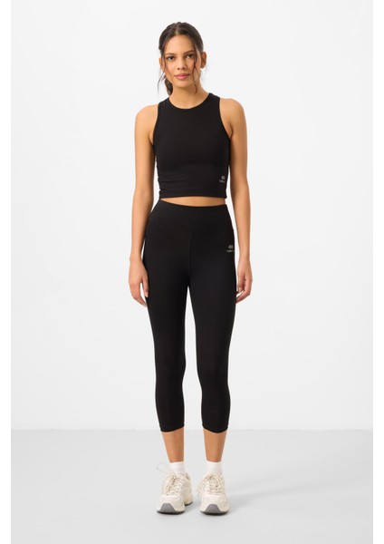Siyah Yüksek Bel Kapri-Crop Atlet Slim Fit Kadın Tayt Takım - 95284 fırsatları