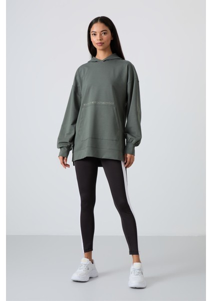 Çağla Balon Kol Yazı Nakışlı Kadın Oversize Tunik Sweatshirt - 97163 fiyatları