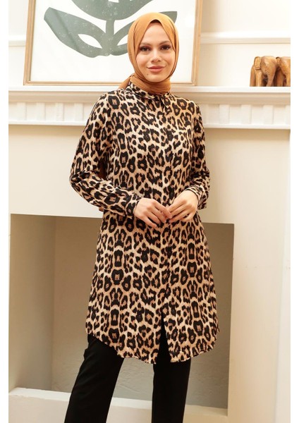 - Leopar Desenli Tesettür Tunik 11527LP