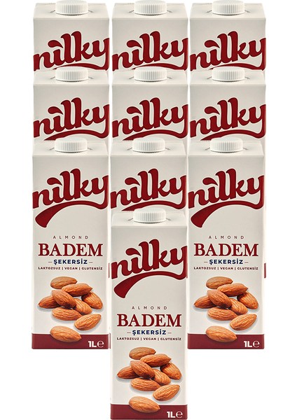 Şekersiz Badem Sütü Glütensiz Bitkisel Bazlı Laktosuz Vegan 10x1 lt